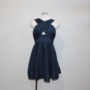 Keepsake the Label | Keepsake Strapless Crossover Mini Dress in Navy